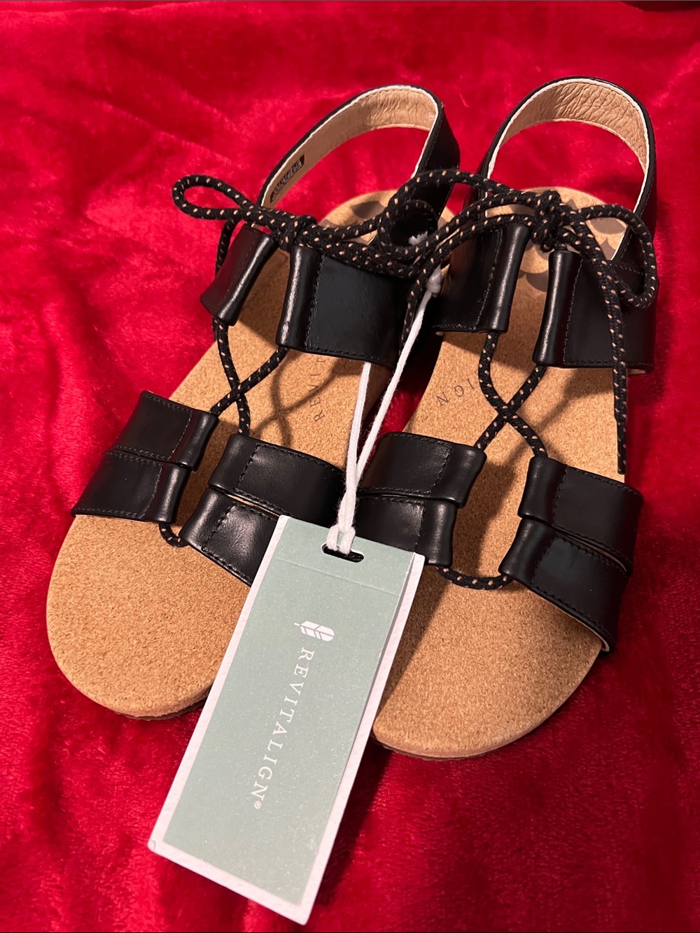 REVITALIGN Black Strappy Lace-Up Comfort Sandals